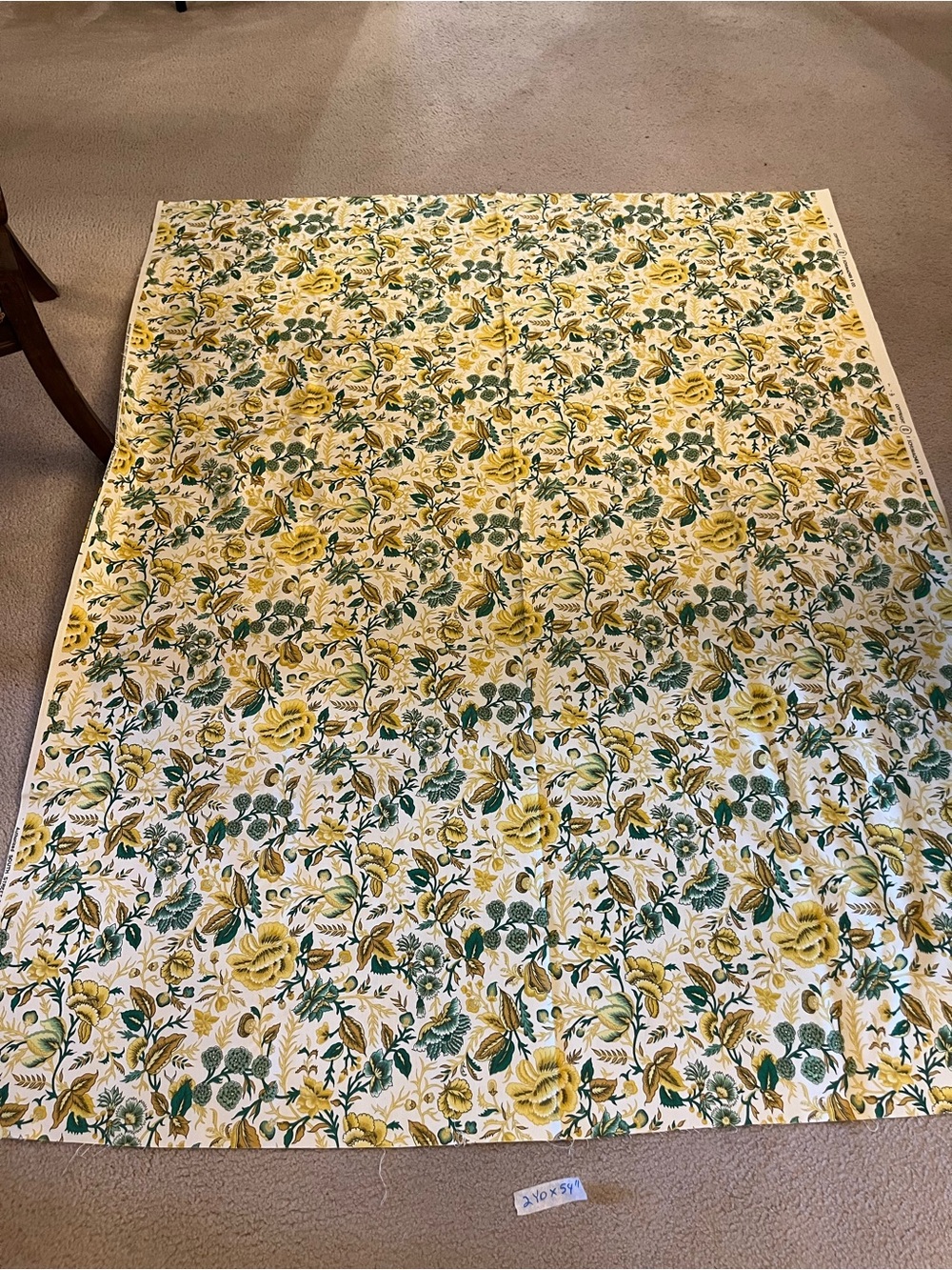 Vintage Look Fabric Material Floral Green White Gold New 2 yards x 54 Cotton